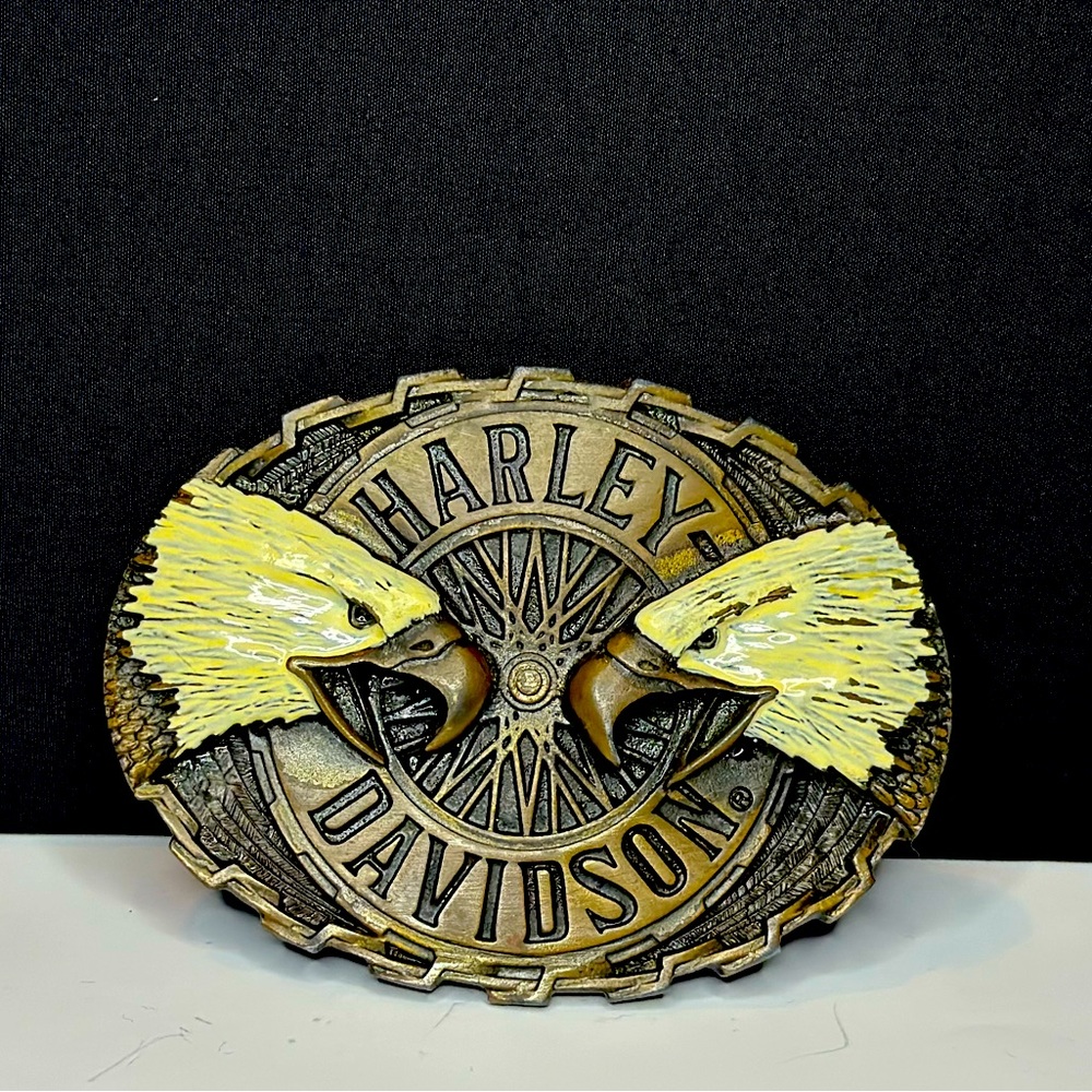 1970s Harley Davidson Twin Screaming Eagles RainTree Belt Buckle Made In USA